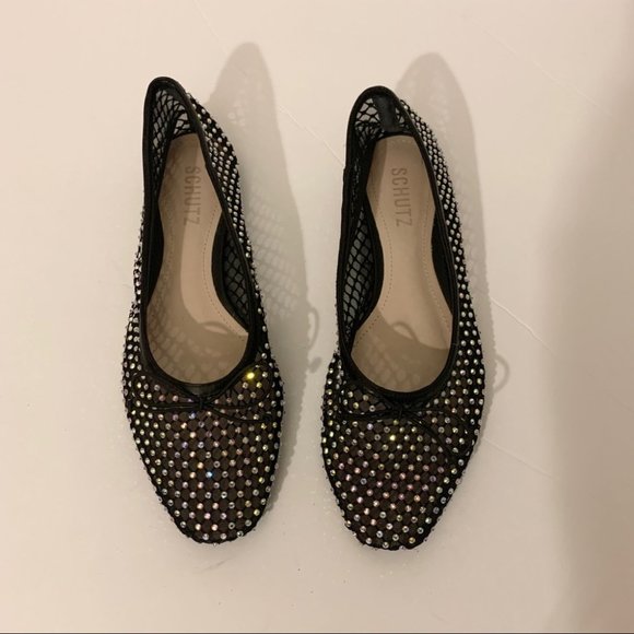 SCHUTZ Shoes - Schutz Polyna Black Mesh With Beads Ballet Flats 7.5